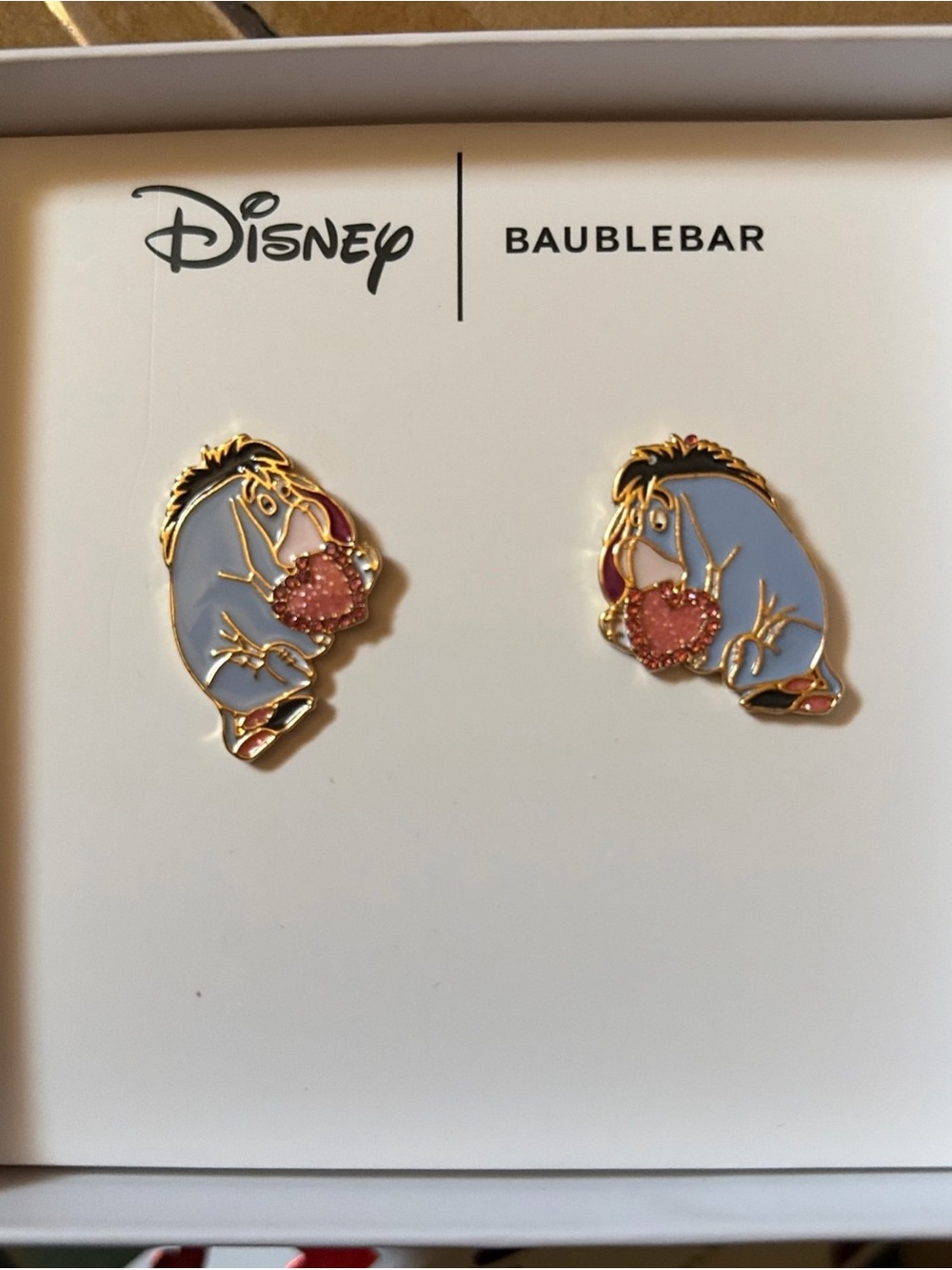 Disney x BaubleBar Eeyore Pink Heart Stud Earrings New-In-Box